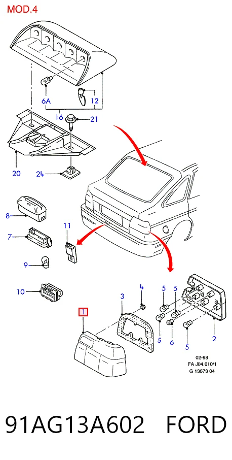 Lanterna traseira direita Ford Escort V GAL