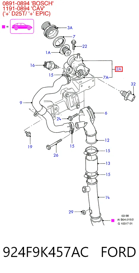 924F9K457AC Ford Caixa do termostato