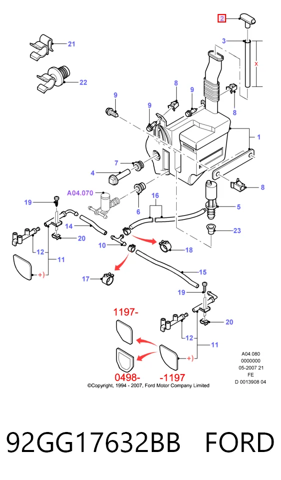 92GG17632BB Ford Tampa de tanque de fluido para lavador