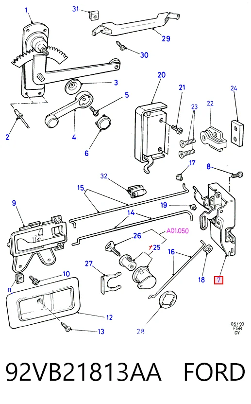 Fecho da porta dianteira esquerda Ford Transit IV T