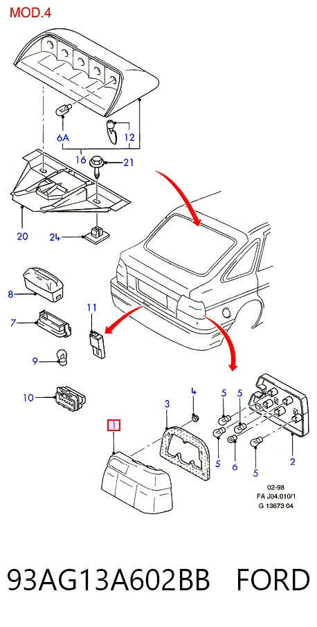 Lanterna traseira direita Ford Escort VII GAL, AAL, ABL