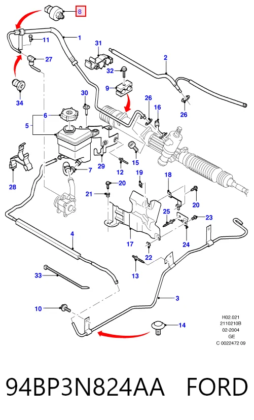 94BP3N824AA Ford Sensor de pressão absoluta de aparelho de ar condicionado