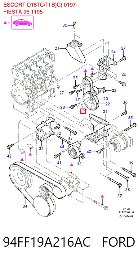 Reguladora de tensão da correia de transmissão para Ford Escort '91 EXPRESS AVL