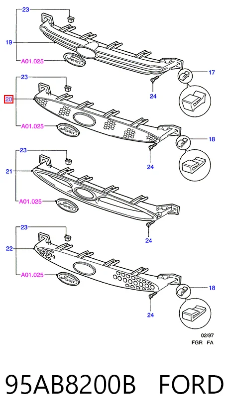  Grelha do radiador Ford Escort VII sedan (GAL, AFL) (1995 - 1999) VII