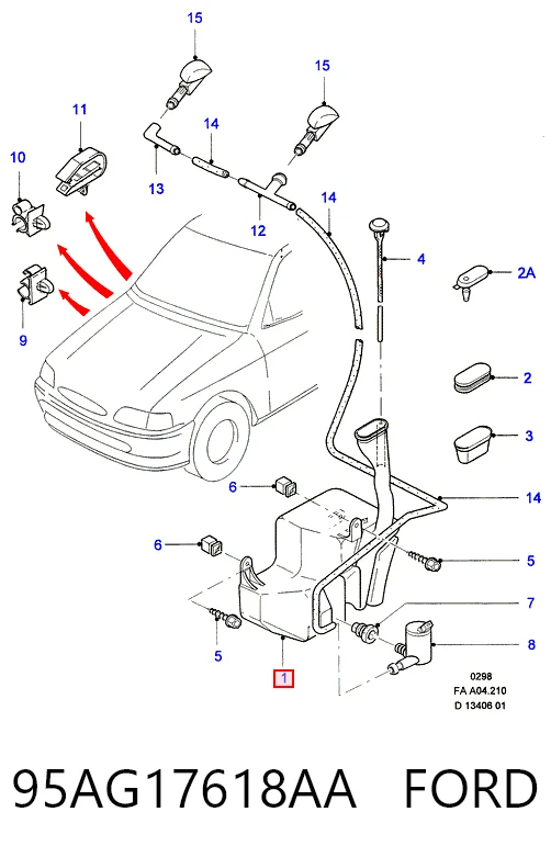 Tanque de fluido para lavador de vidro para Ford Escort VII GAL, ANL