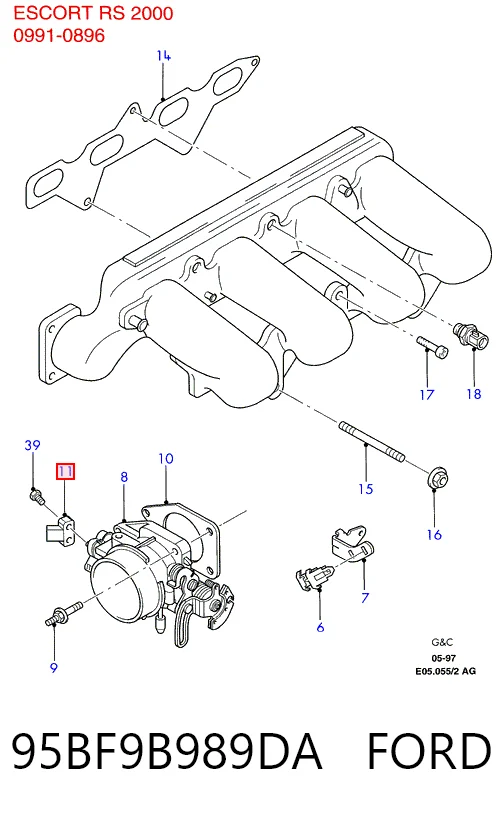 95BF9B989DA Ford Sensor de posição da válvula de borboleta (potenciômetro)