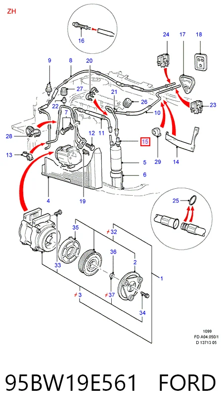 95BW19E561 Ford Sensor de pressão absoluta de aparelho de ar condicionado