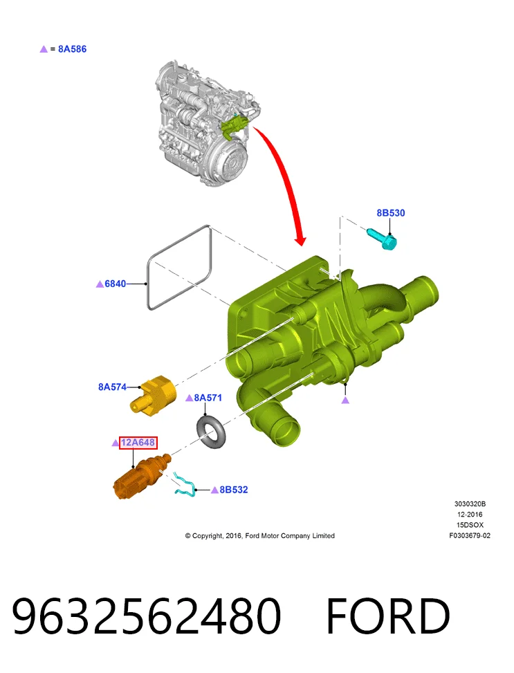 9632562480 Ford Sensor de temperatura do fluido de esfriamento