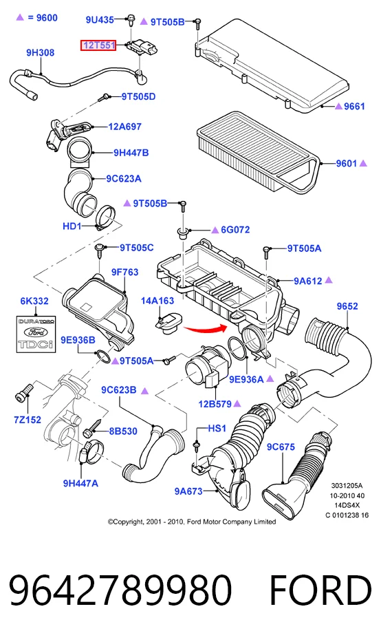 9642789980 Ford Sensor de pressão no coletor de admissão, MAP