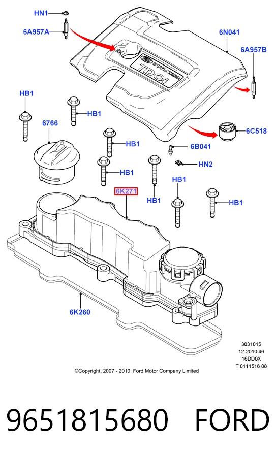 9651815680 Ford Tampa de válvulas