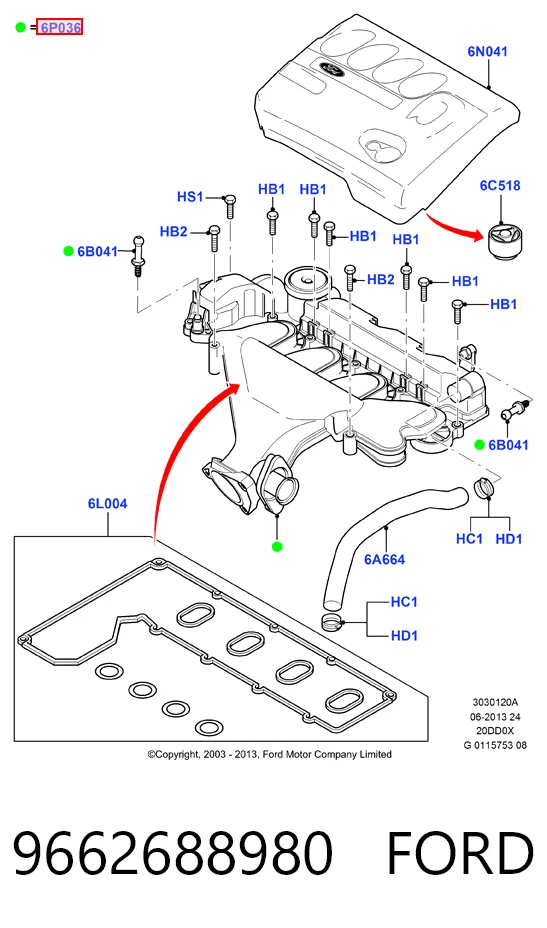 9662688980 Ford Tampa de válvulas