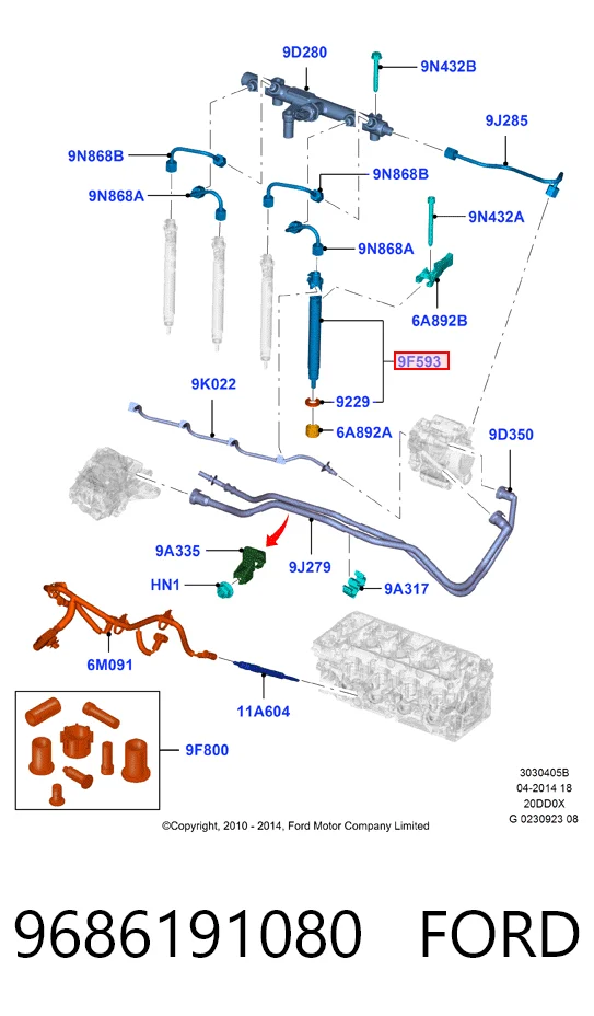 9686191080 Ford Injetor de injeção de combustível