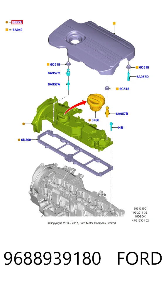 9688939180 Ford Tampa de válvulas