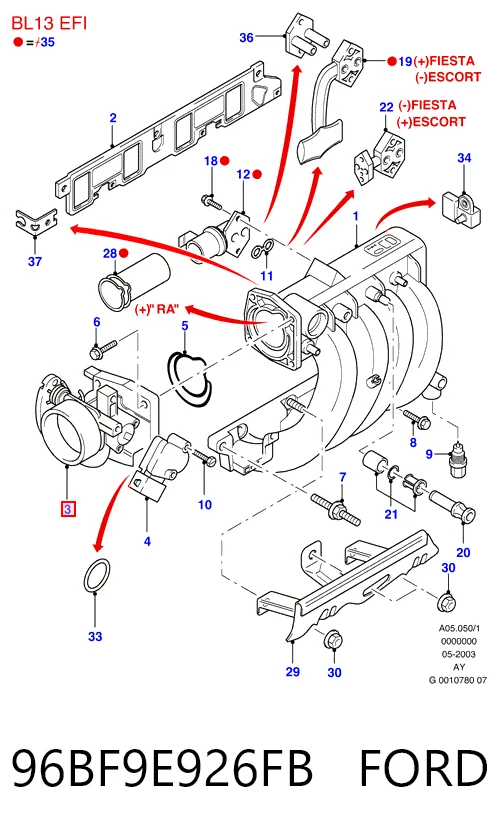 Válvula de borboleta montada para Ford Fiesta COURIER J5S, J3S
