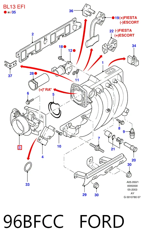 Válvula de borboleta montada Ford Ka  RBT