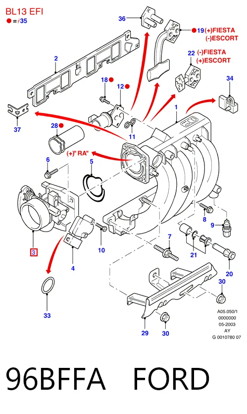  Válvula de borboleta montada Ford Fiesta COURIER сaixa (J5S, J3S) (1996 - 2002) COURIER