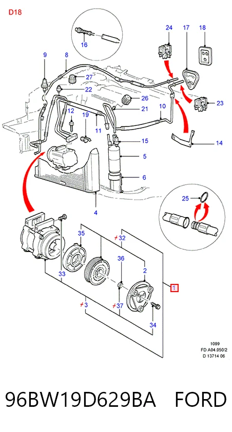96BW19D629BA Ford Compressor de aparelho de ar condicionado