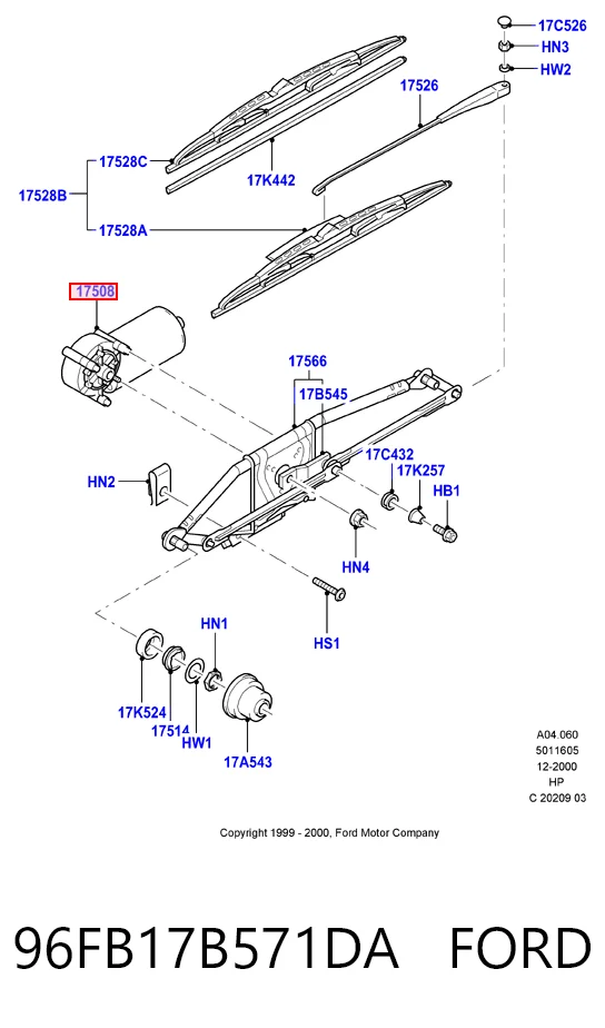  Motor de limpador pára-brisas do pára-brisas Ford Fiesta Mk4 hatchback (JAS, JBS) (1996 - 2002) Mk4
