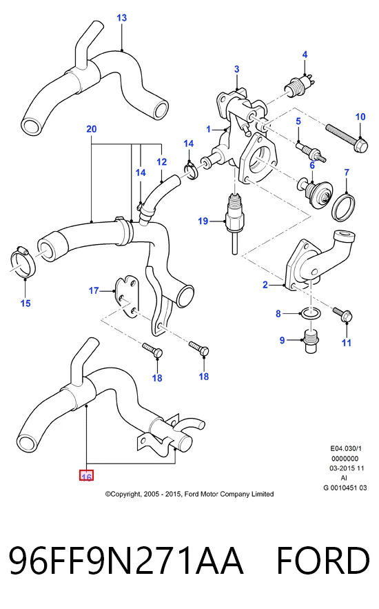 Mangueira (cano derivado) do sistema de esfriamento para Ford Fiesta COURIER F3L, F5L