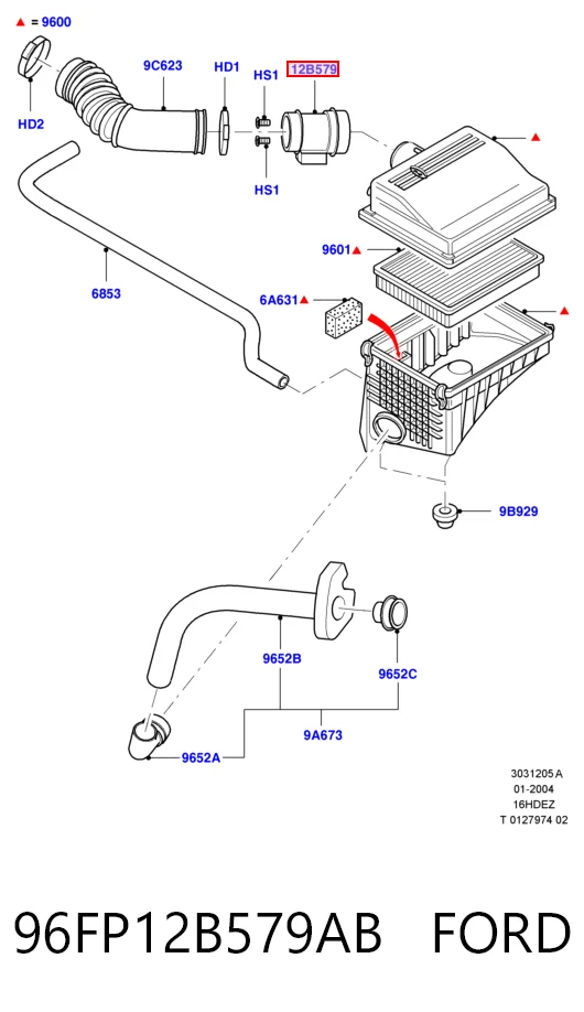 96FP12B579AB Ford Sensor de fluxo (consumo) de ar, medidor de consumo M.A.F. - (Mass Airflow)