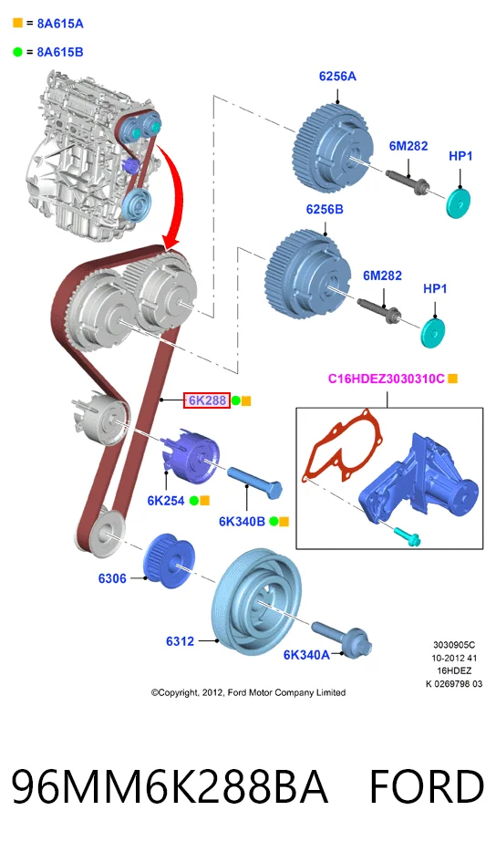 96MM6K288BA Ford Correia do mecanismo de distribuição de gás