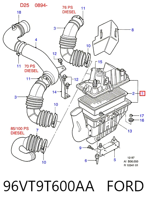  Caixa de filtro de ar Ford Transit IV сaixa (E) (1994 - 2000) IV