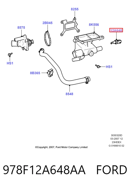 978F12A648AA Ford Sensor de temperatura do fluido de esfriamento