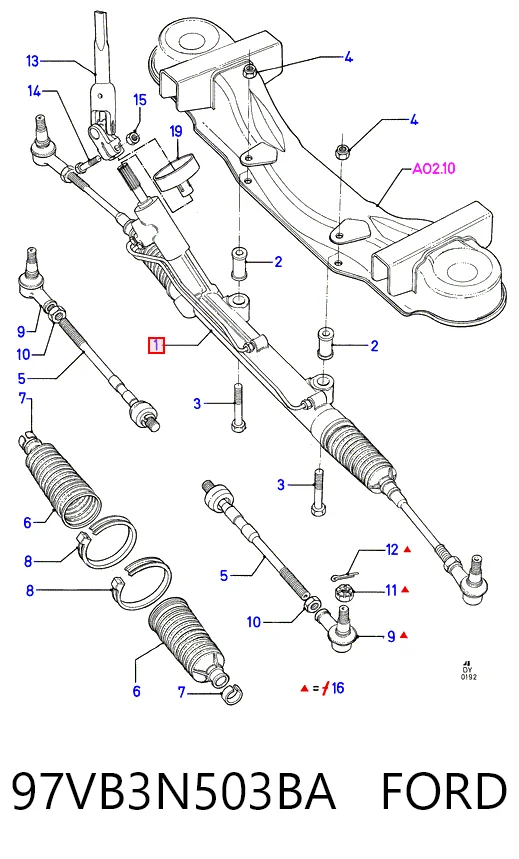 97VB3N503BA Ford Cremalheira da direção