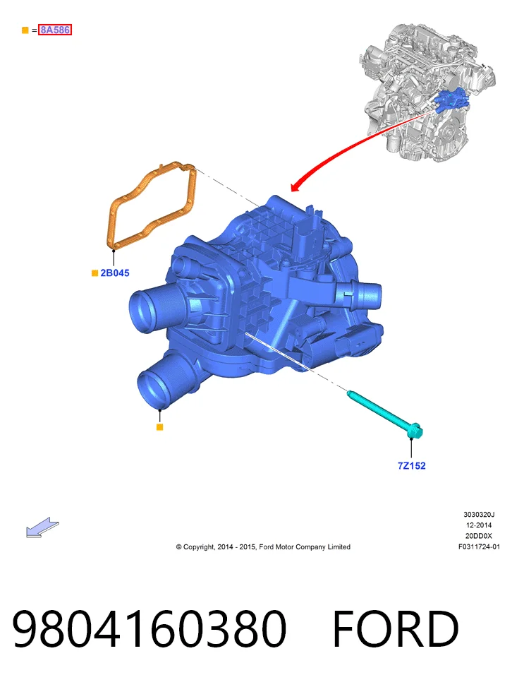 9804160380 Ford Caixa do termostato