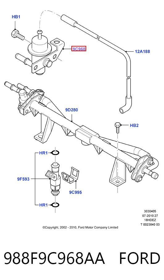 Regulador de pressão de combustível na régua de injectores Ford Focus I DFW