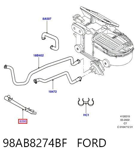 98AB8274BF Ford Mangueira (cano derivado) do sistema de esfriamento