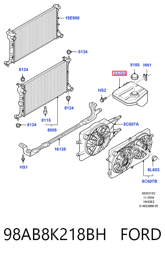 98AB8K218BH Ford Tanque de expansão do sistema de esfriamento