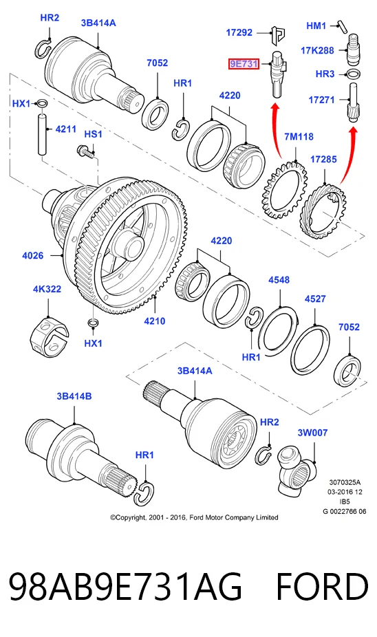 98AB9E731AG Ford Sensor de velocidade