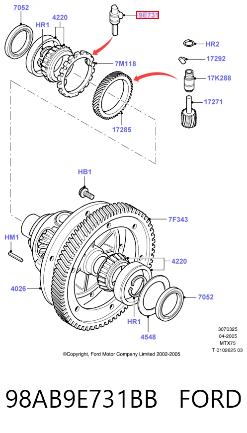 98AB9E731BB Ford Sensor de velocidade