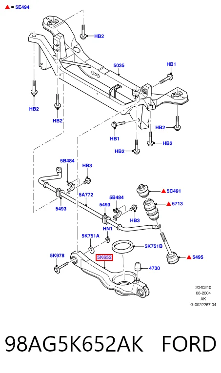 98AG5K652AK Ford Braço oscilante inferior esquerdo de suspensão traseira/direita