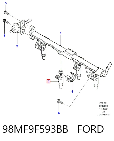 98MF9F593BB Ford Injetor de injeção de combustível