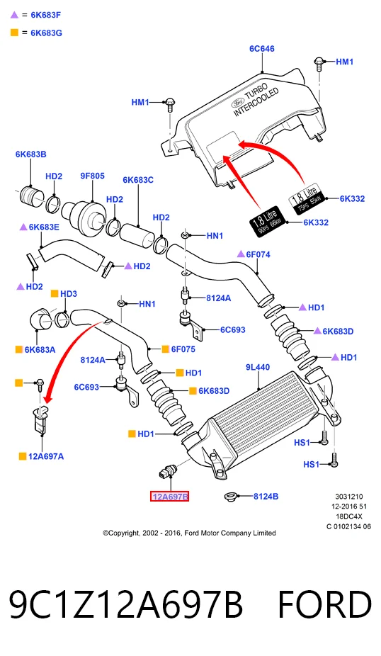 9C1Z12A697B Ford Sensor de temperatura da mistura de ar