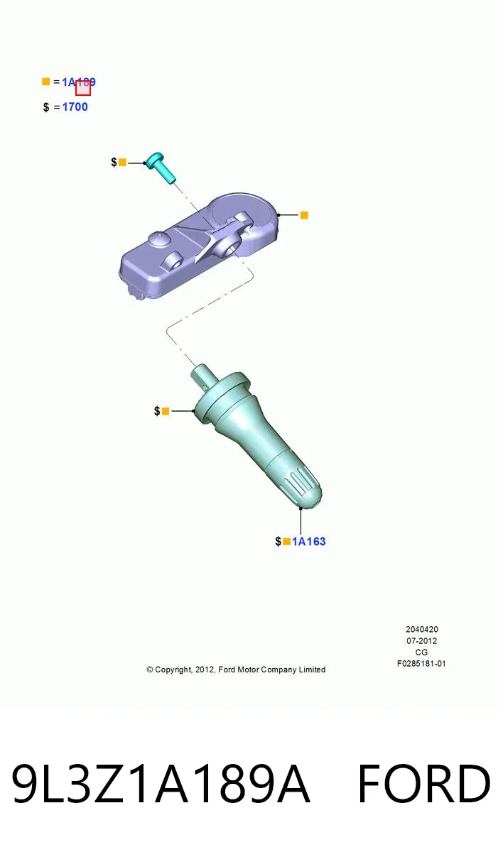 9L3Z1A189A Ford Sensor de pressão de ar nos pneus