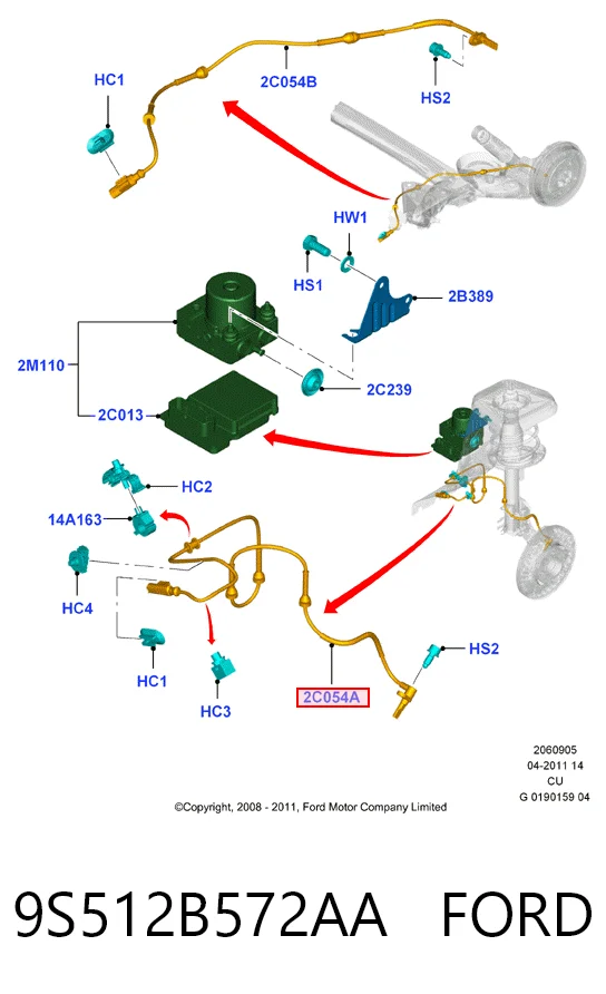 9S512B572AA Ford Sensor dianteiro de ABS