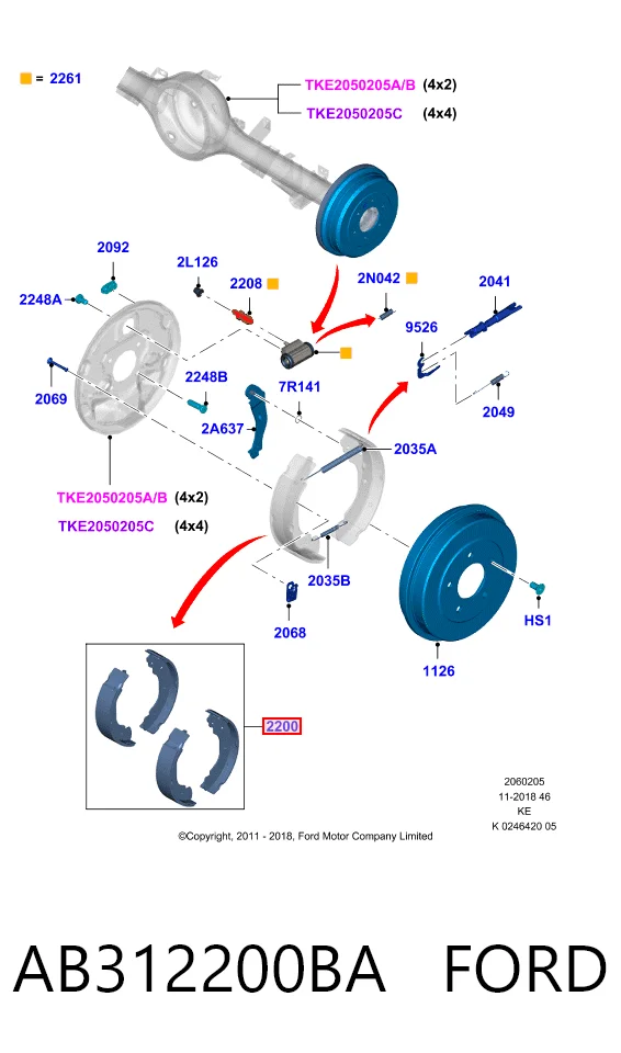 AB312200BA Ford Sapatas do freio traseiras de tambor