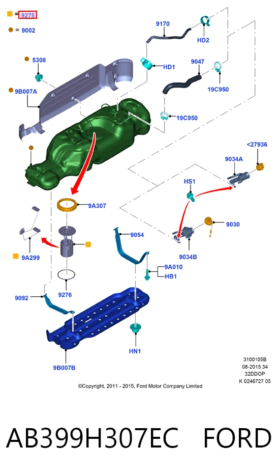 AB399H307EC Ford Módulo de bomba de combustível com sensor do nível de combustível