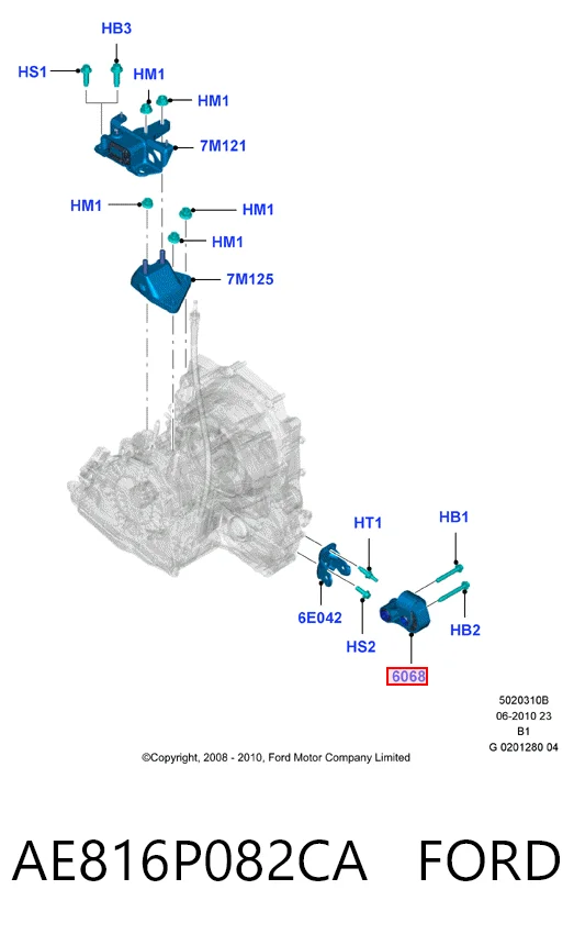 AE816P082CA Ford Coxim traseiro de transmissão (suporte da caixa de mudança)