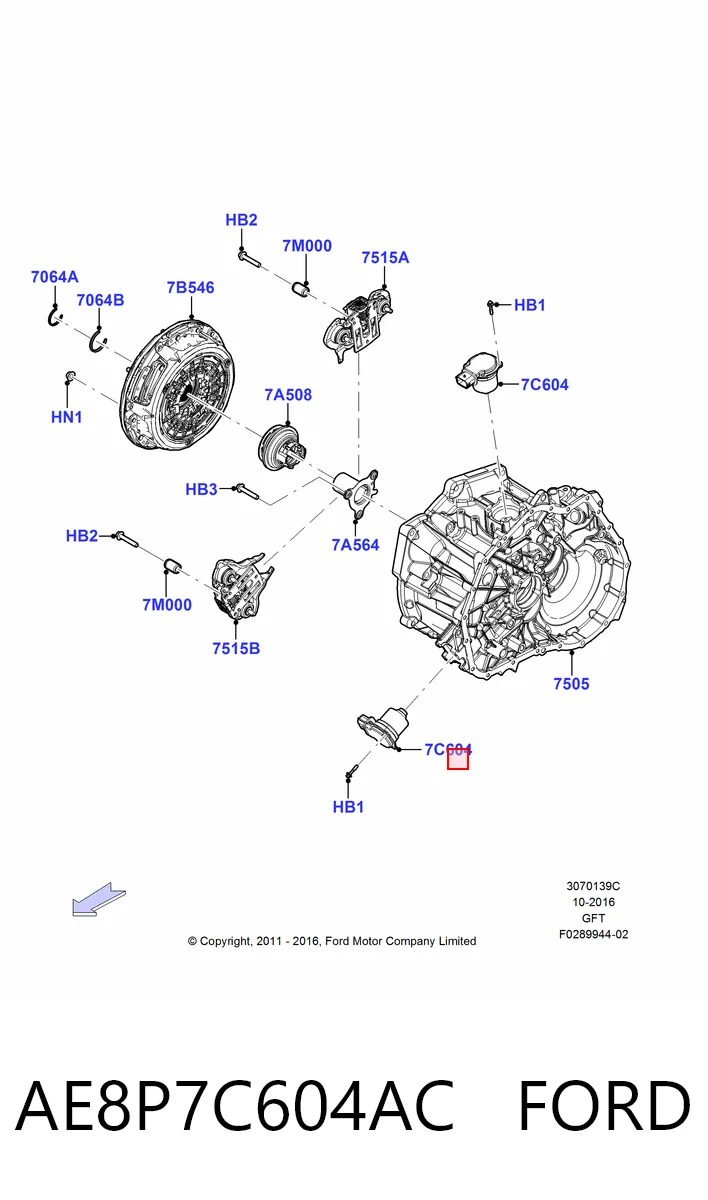AE8P7C604AC Ford Atuador (acionador) de seleção de velocidades