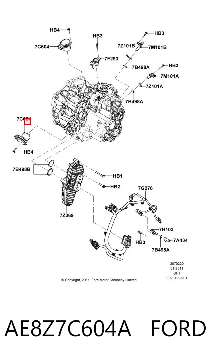 AE8Z7C604A Ford Atuador (acionador) de seleção de velocidades