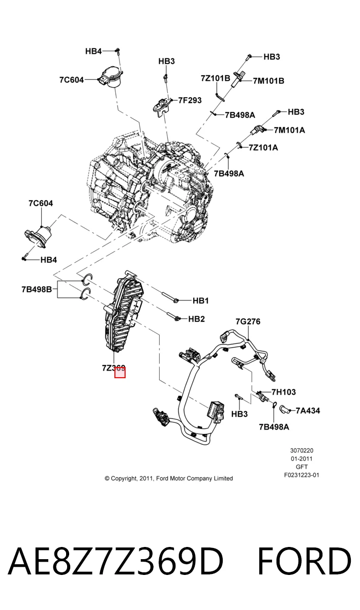 AE8Z7Z369D Ford Módulo de direção (Centralina eletrônica) da Caixa Automática de Mudança eletrônica