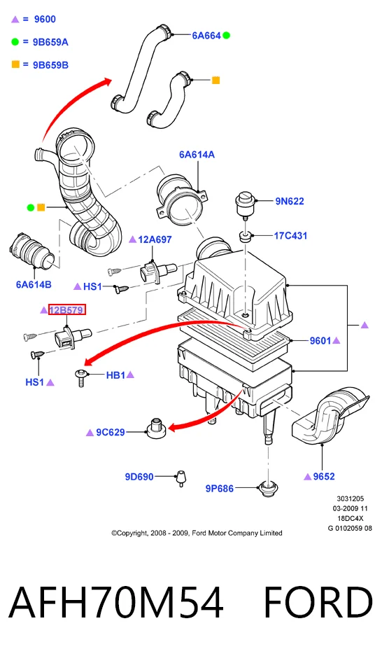 AFH70M54 Ford Sensor de fluxo (consumo) de ar, medidor de consumo M.A.F. - (Mass Airflow)