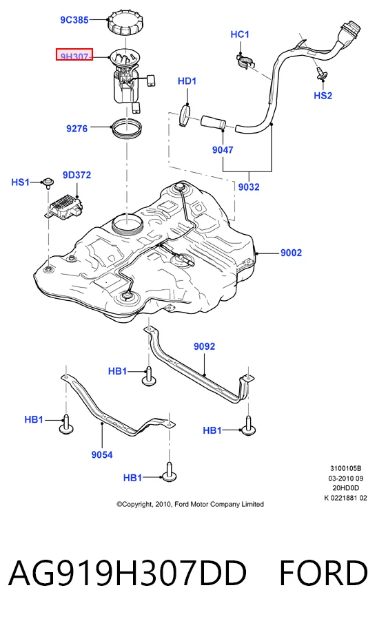 AG919H307DD Ford Módulo de bomba de combustível com sensor do nível de combustível