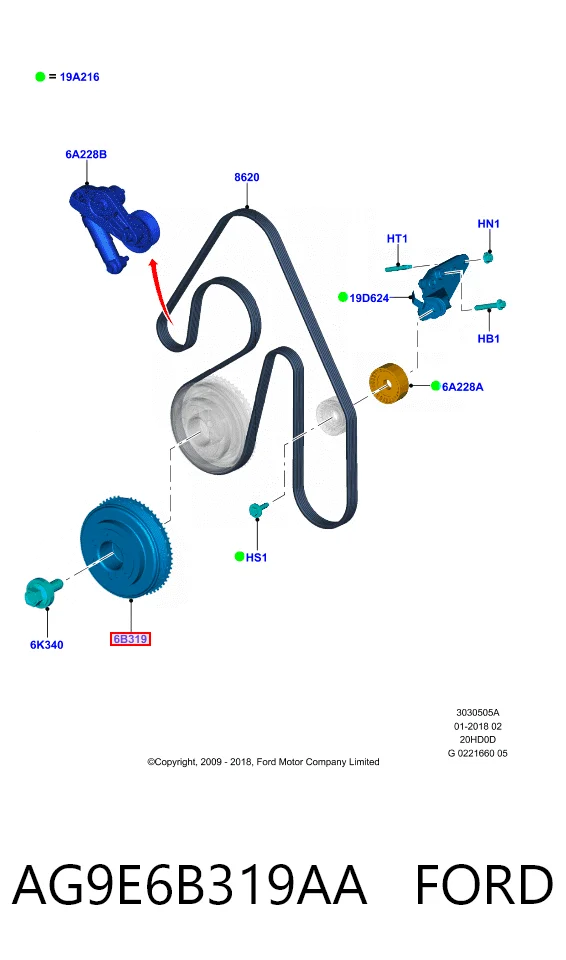 AG9E6B319AA Ford Polia de cambota