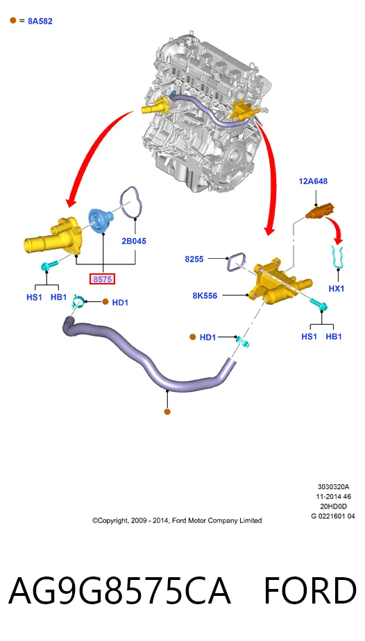 AG9G8575CA Ford Caixa do termostato