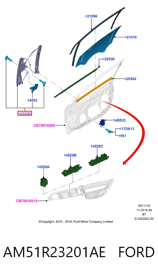 Mecanismo de acionamento de vidro da porta dianteira esquerda para Ford C-Max Grand CB7